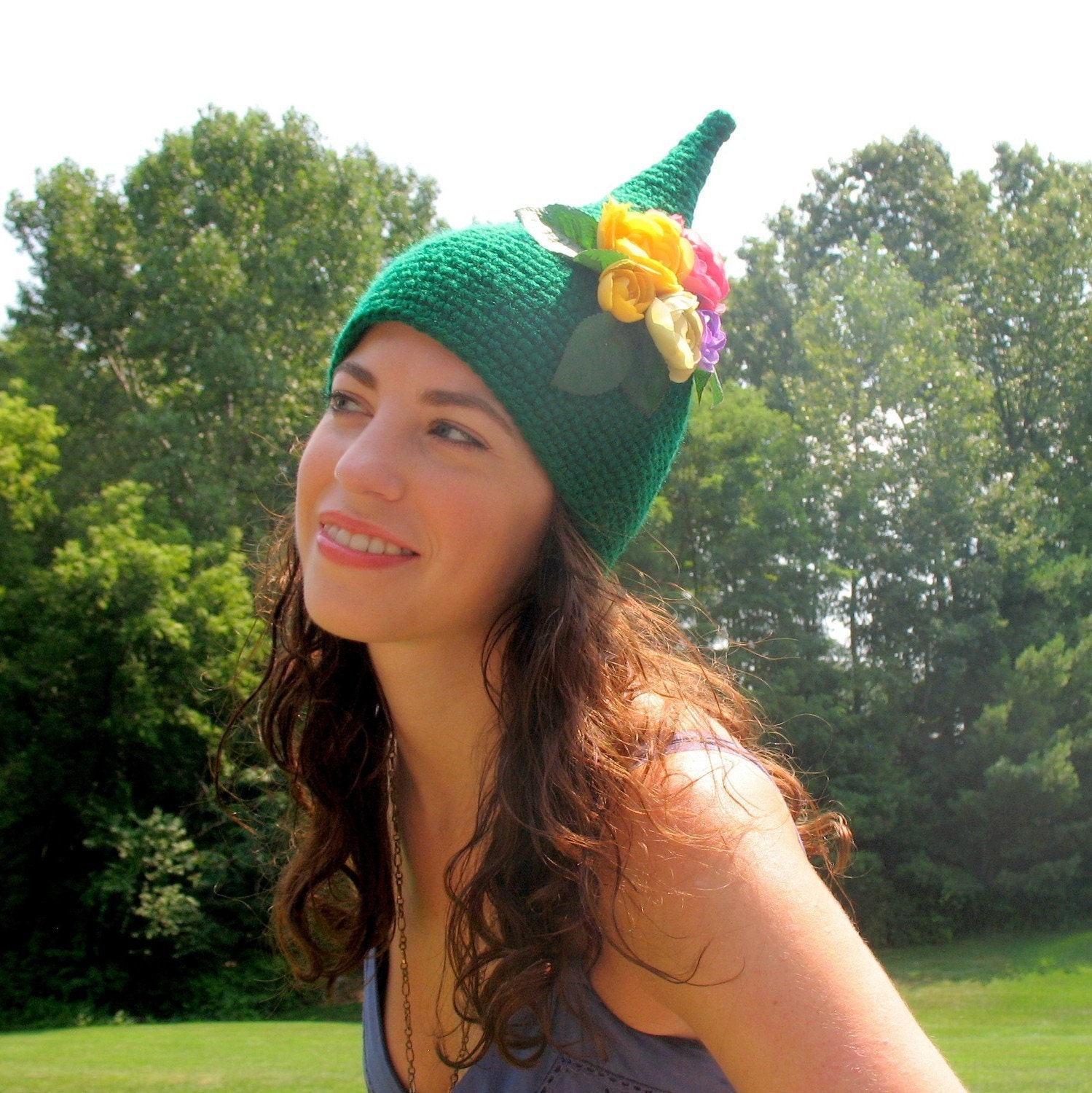 Custom Gnome Elf Hat with Silk Flowers and Leaves
