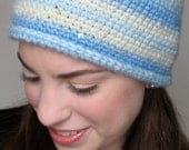 Snowflakes - Baby Blue and White Hat with Pom Pom and Sparkle Sequins