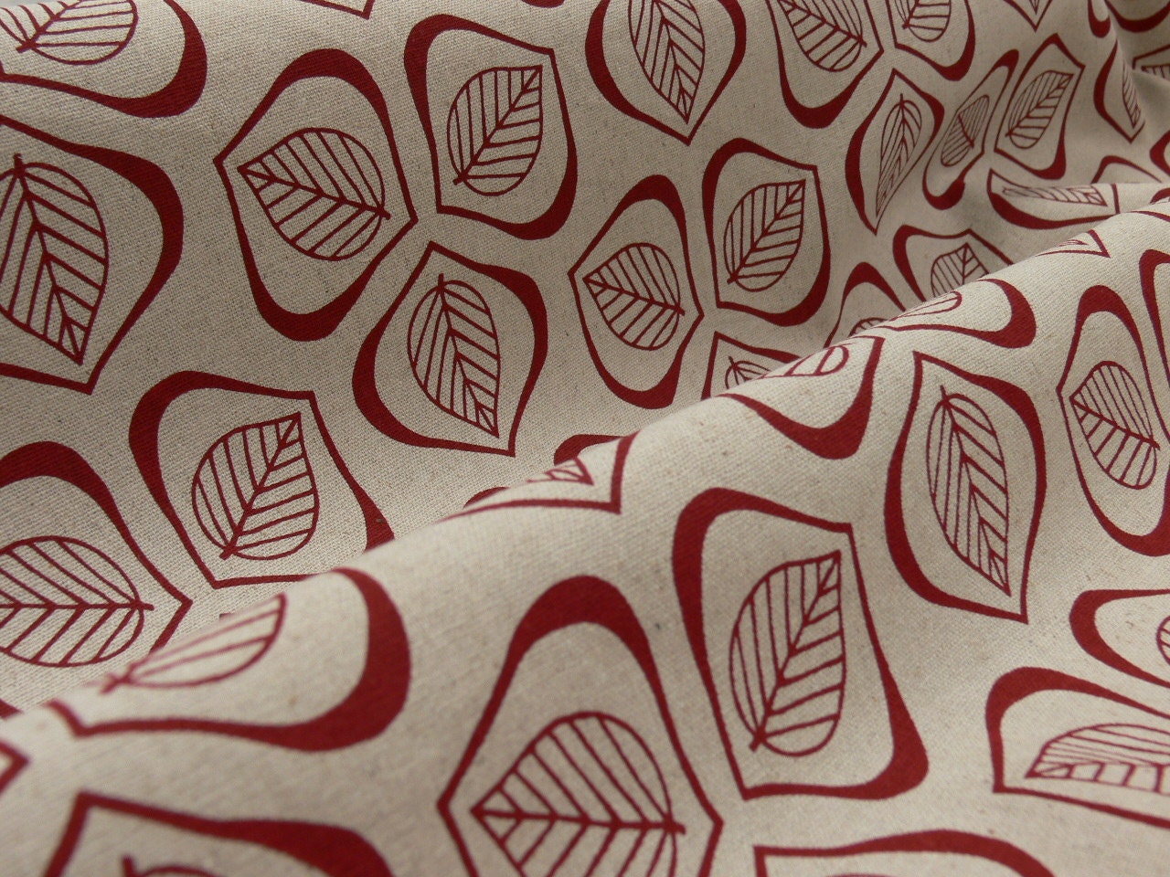 Leaves Handprinted Fabric - Rust