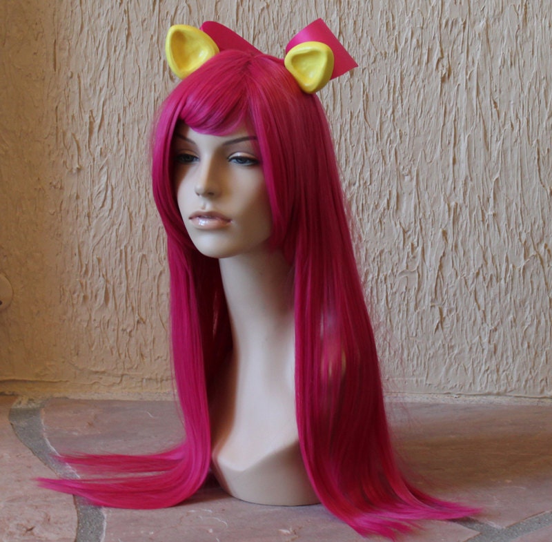 Apple Bloom cosplay wig -  Hot Pink wig with yellow years and pink bow / friendship is magic / My Little Pony costume