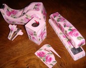 Set of 5 Custom Painted Office Desk Accessories Supplies Roses Cottage Chic