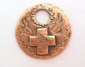 Artisan Rustic Southwest Cross Pendant Finding in True Bronze, Lost Wax Cast
