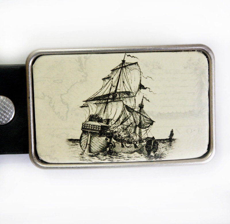 Clipper Ship Pirate Belt Buckle FREE SHIPPING