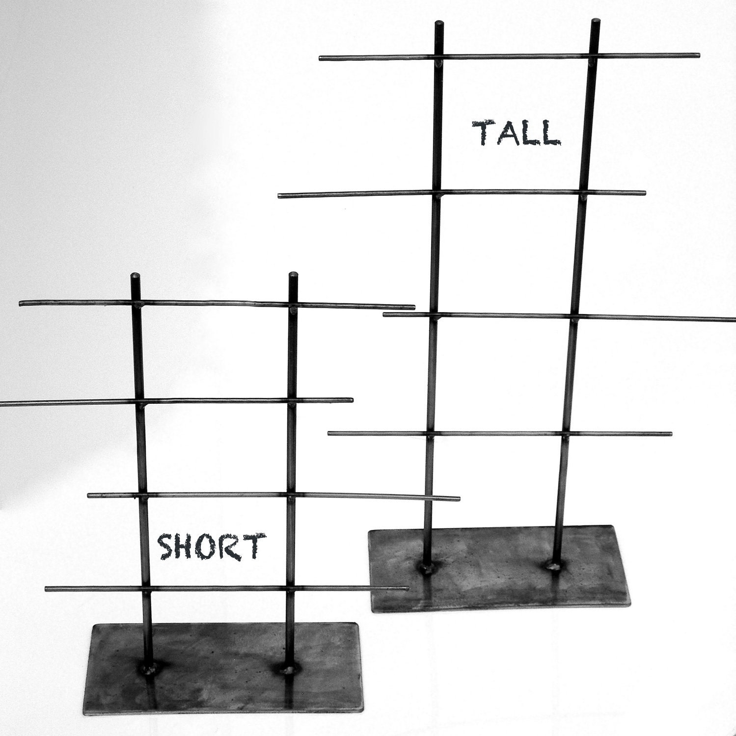 Jewelry Display Stand Metal Natural Steel - PAIR SHORT & TALL