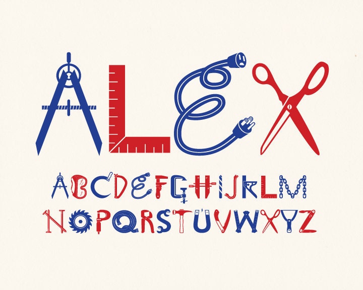 Boy's Personalized Tools Custom Name Print Baby Nursery Wall Art
