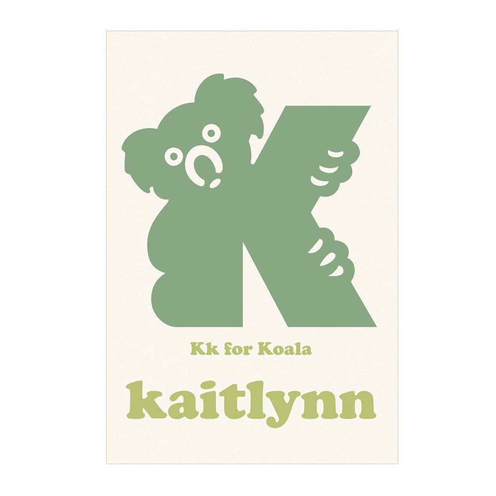 Personalized Custom Initial Letter Name Print Baby Nursery Art - Greens