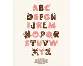 Pink & Brown Animal Alphabet Poster Print    Baby Nursery Wall Art