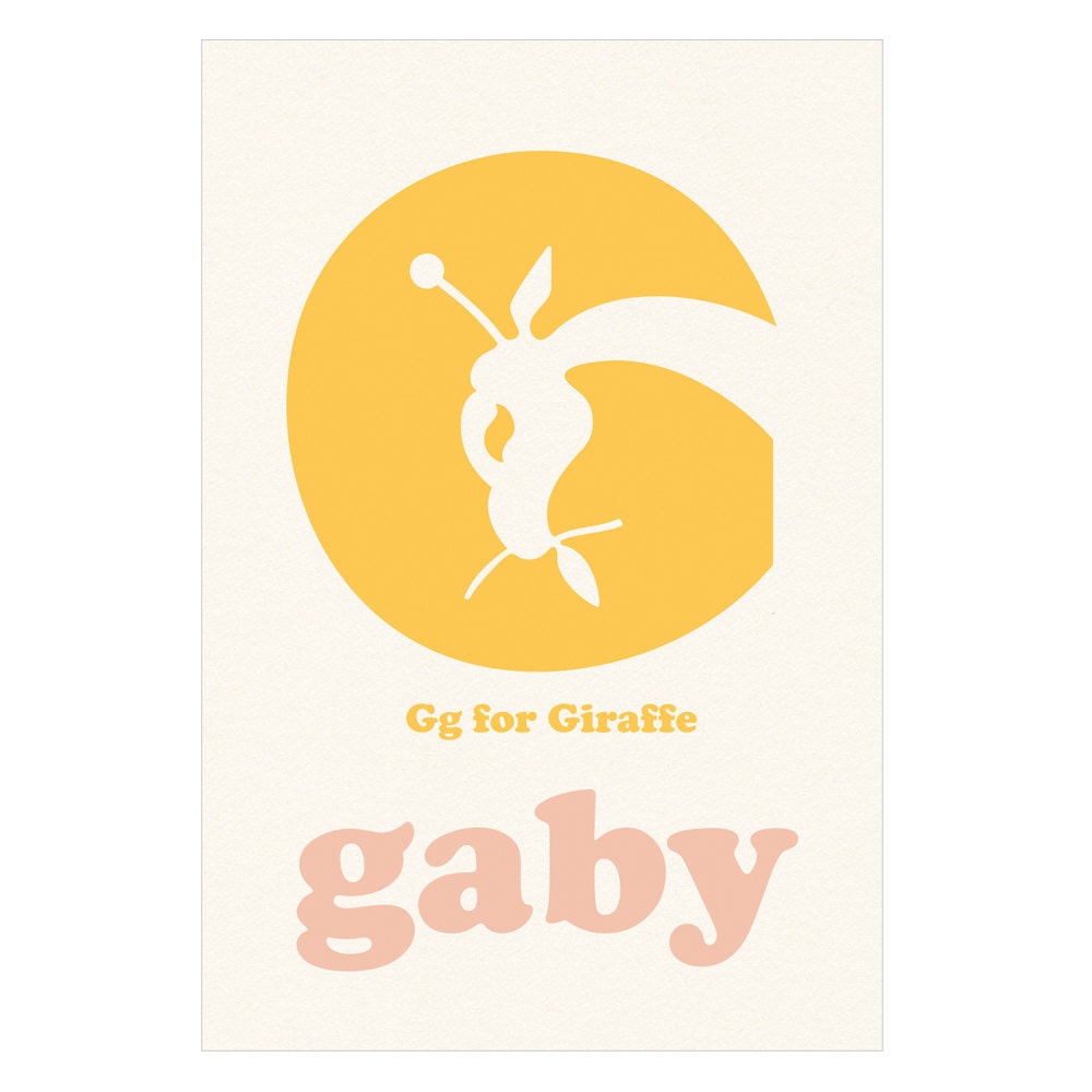 Personalized Custom Initial G Letter Name Print Baby Nursery Art Orange Pink