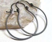 Oxidized Sterling Silver Hoops - Twisted Circle - Small (35mm) Non-Interchangeable
