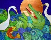 Crocodile / Alligator / Crane / Egret / Heron / Animal Art by Lynnette Shelley