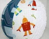 Toy Rattle Ball with Organic Fabric and Chenille - Robots - Small Size