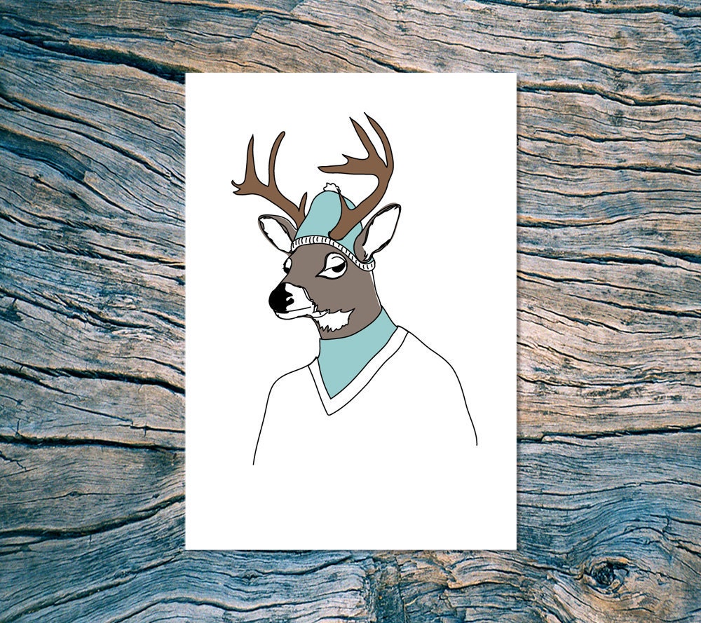 WINTER DEER folded note card with envelope