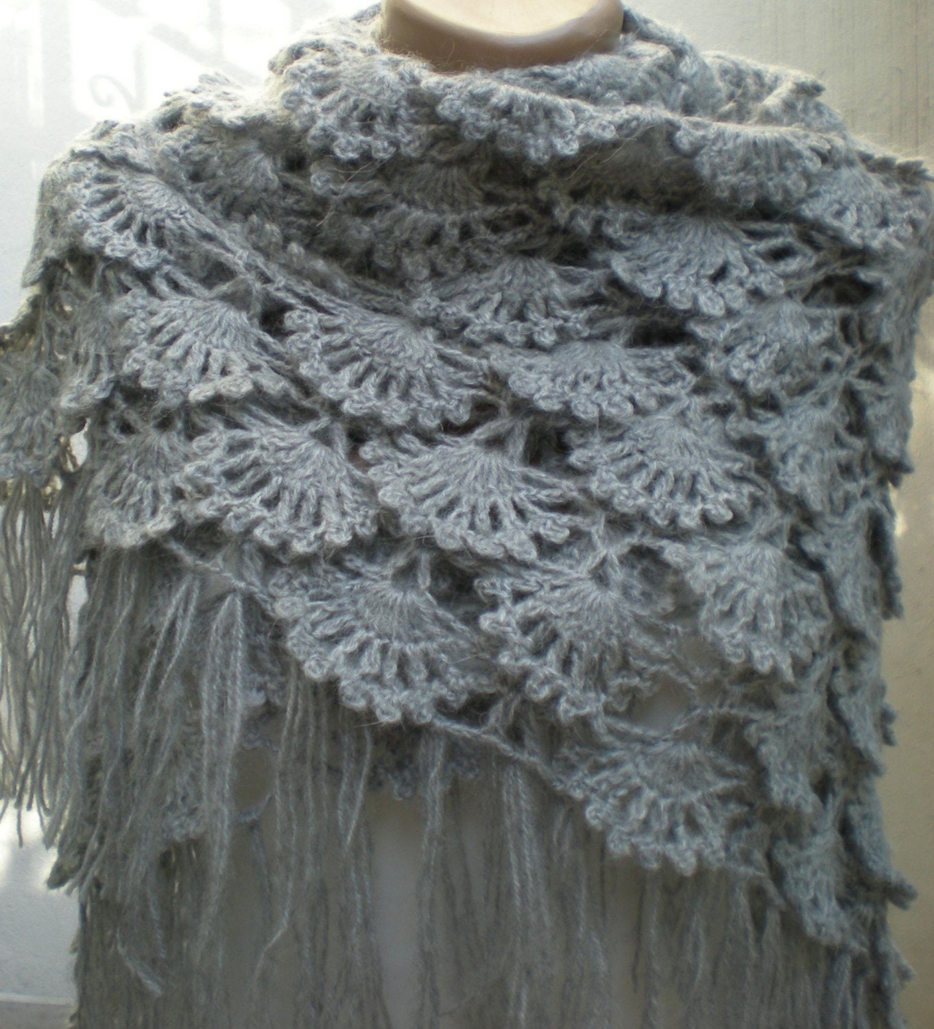 Crochet Shawl Shrug Wrap Mohair Grey For Mothers day For Mom
