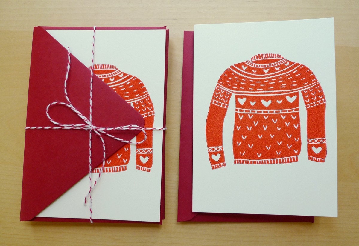 Set of 4 Love Sweater Valentines Day Cards