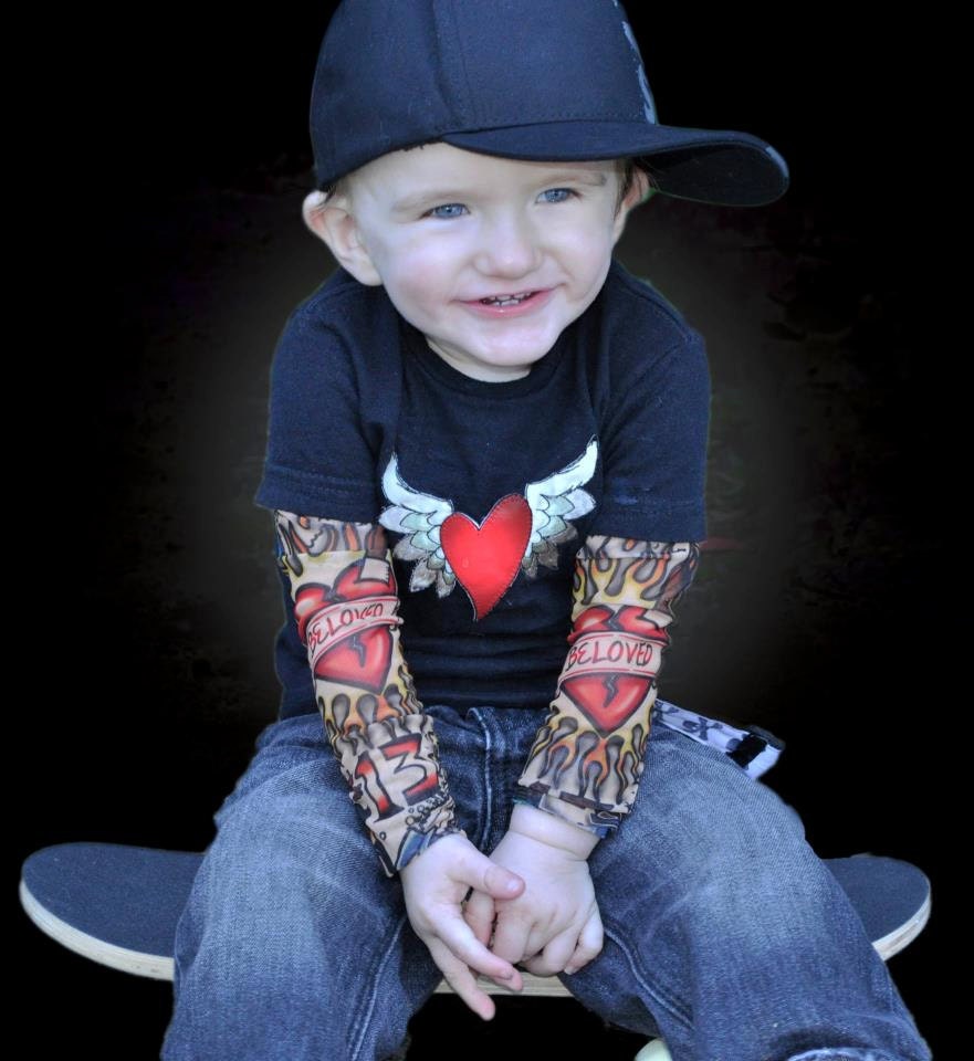 Black Heartbreaker tattoo sleeved tshirt or onesie with winged heart applique