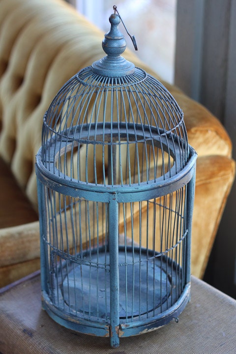 vintage blue bird cage