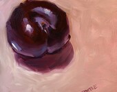 Art Painting Fruit- Plum Still Life 6in x 6in-painting - Original oil painting on panel by Patti Trostle