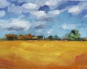 Expansive Orange Yellow, Wheat Field with Brown, Rustic Farm, Original Oil painting by Clair Hartmann