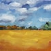 Expansive Orange Yellow, Wheat Field with Brown, Rustic Farm, Original Oil painting by Clair Hartmann
