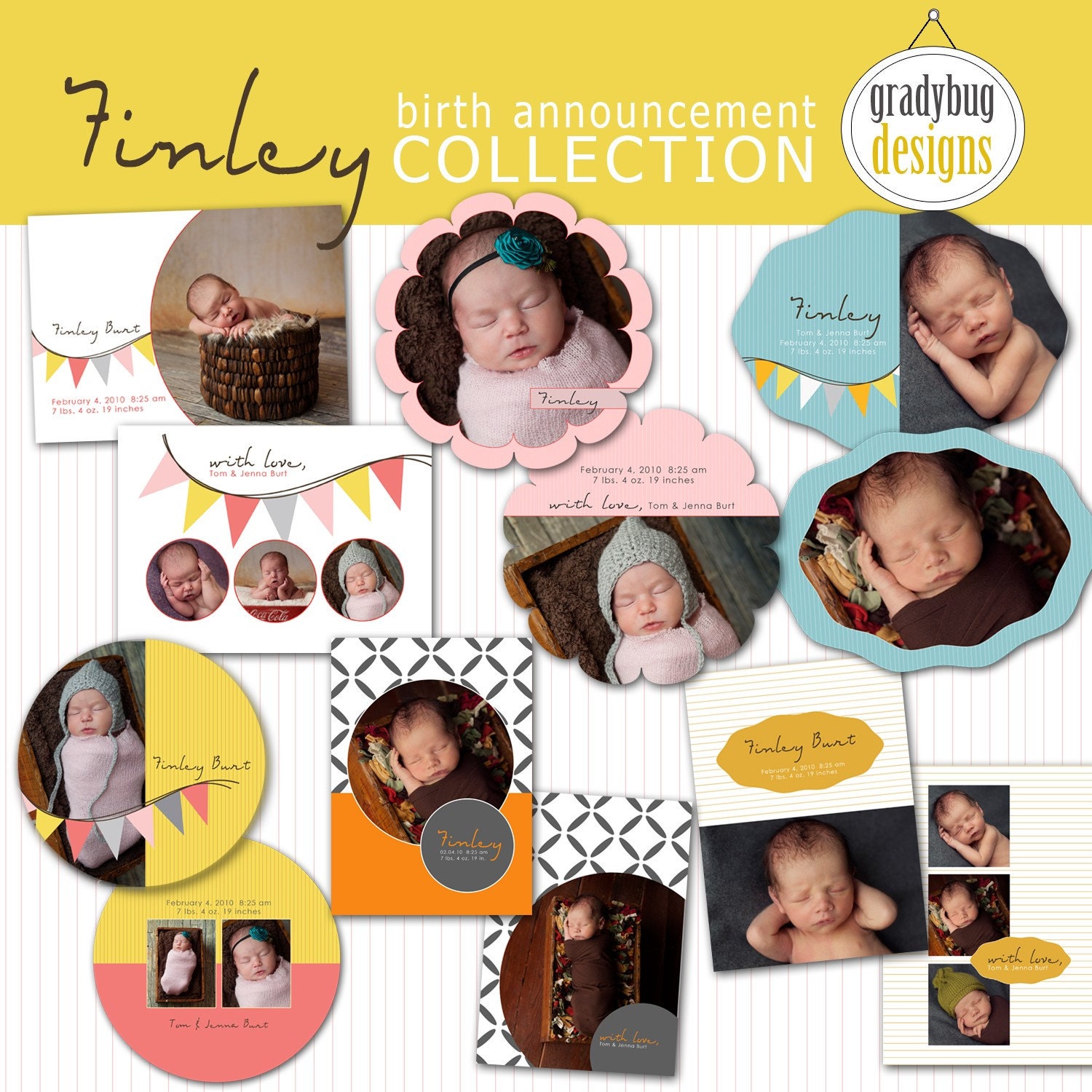 Finley Birth Announcement Collection - Templates for Photographers