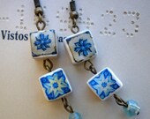 Porto Portugal Blue Tiles Replica Earrings (see actual Facade photos) WATERPROOF and REVERSIBLE