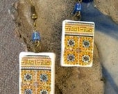 Portugal Orange AntiqueTiles with Borders Replica Earrings (see photo of actual Facade)  Waterproof and reversible