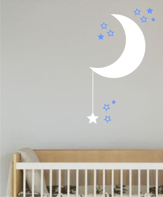 Crescent shaped moon with stars Vinyl Wall Decal