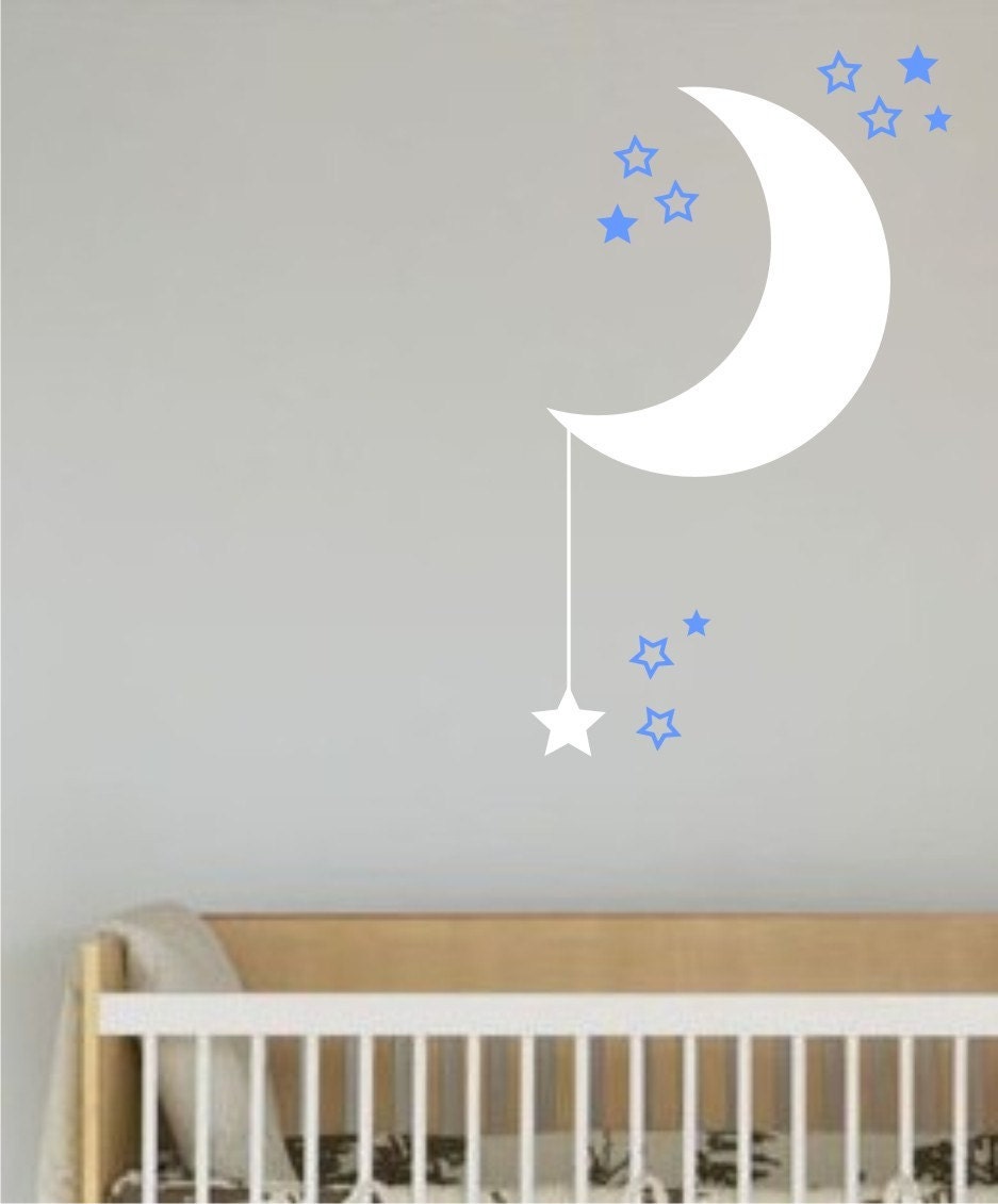 Crescent shaped moon with stars Vinyl Wall Decal