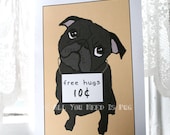 Black Pugs and Free Hugs Cards - Set of 4