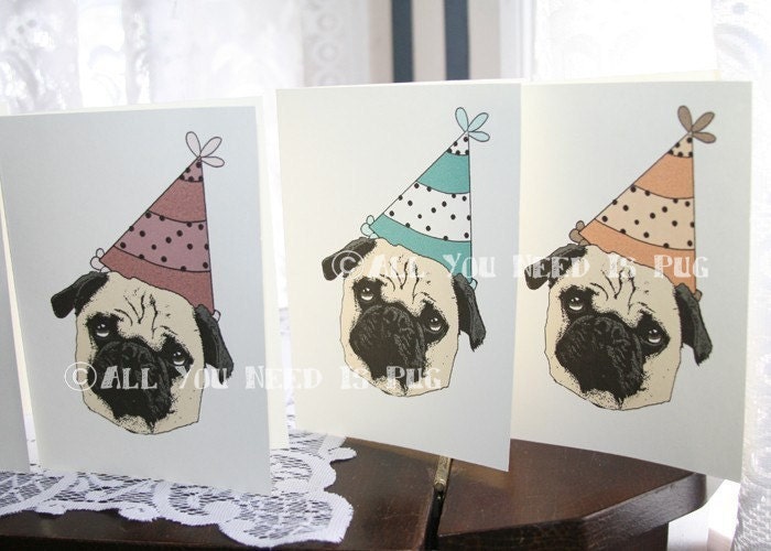 Party Pugs - Set of 6 Birthday Cards