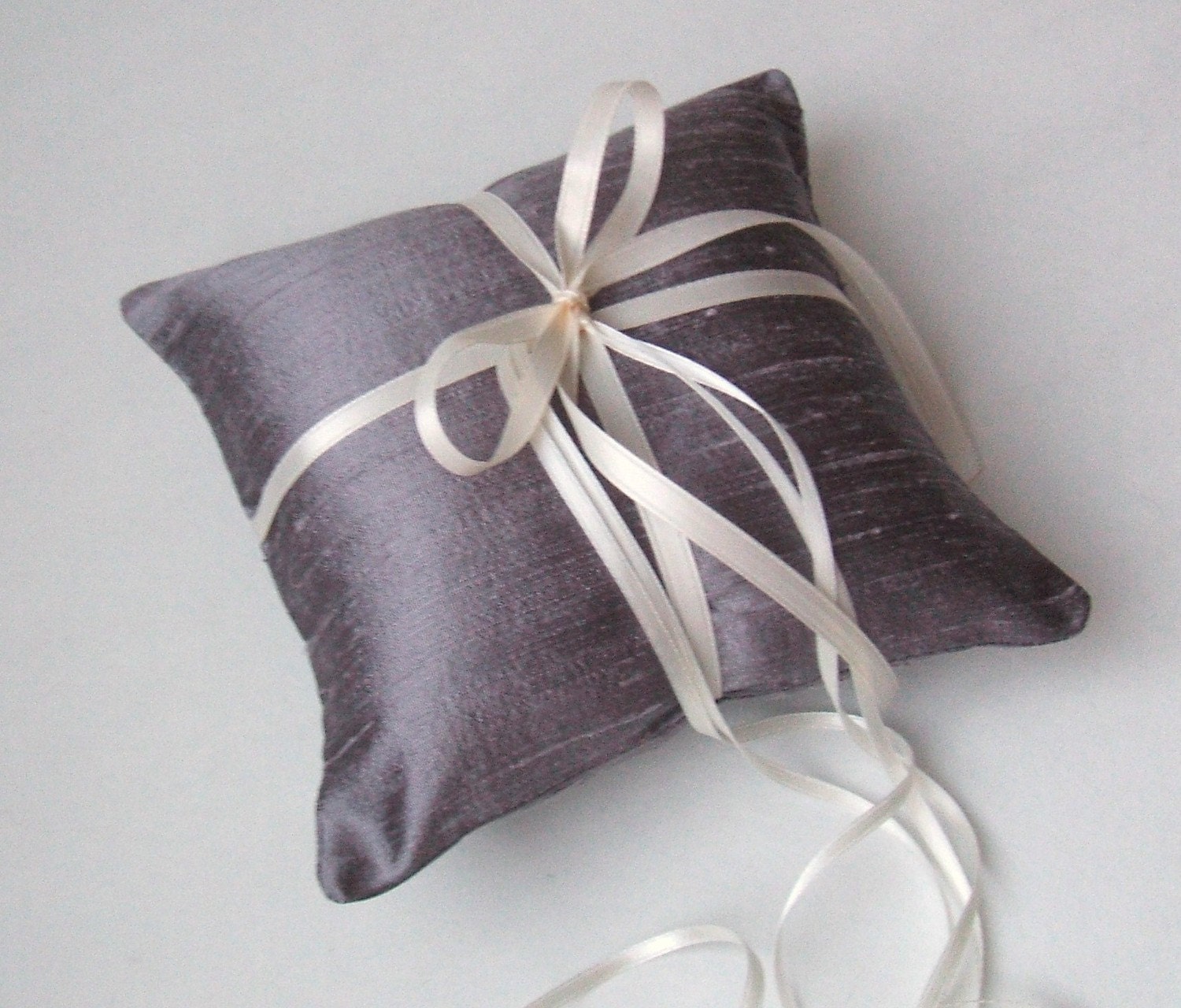 Simple Satin and Silk Mini Ring Bearer Pillow..Buy One Get One Half Off...shown in pewter/ivory