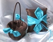 Knottie Style Flower Girl Basket and Ring Bearer Pillow Combo...You Choose The Colors..shown in chocolate brown/tiffany blue turquoise