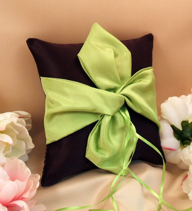 Knottie Satin Ring Bearer Pillow...You Choose the Colors....Buy One Get One HALF OFF..shown in eggplant/midori green