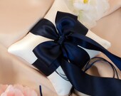 Romantic Satin Mini Size Ring Bearer Pillow...You Choose the Colors...Buy One Get One Half Off... shown in ivory/navy blue midnight