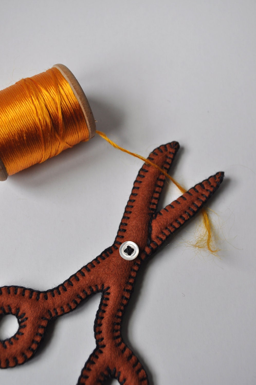 Caramel color plush scissors - felt soft toy for adults - hand sewn multi purpose accessory from fashion to decor - OOAK