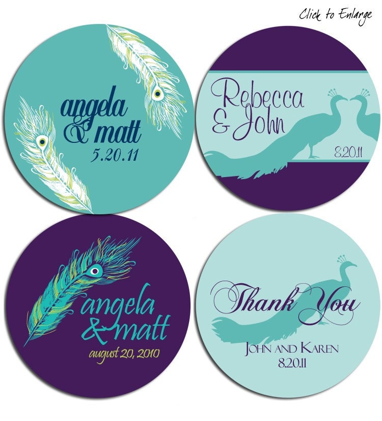Set of Custom Wedding Stickers - PEACOCK THEME