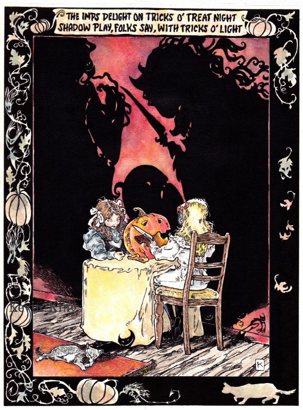The Imp's Delight 8 X 10 Art Fantasy Drawing Illustration Print in Canvas Cloth