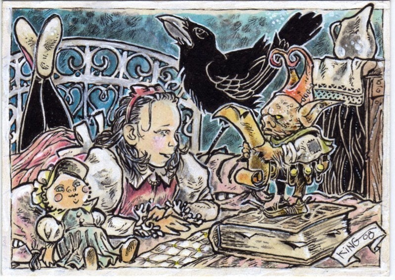 The Judgment ACEO ATC Fantasy Illustration Drawing Canvas Cloth Print