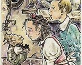 Anne-Lise Peter and a Brownie ACEO ATC Drawing Illustration Canvas Cloth Print