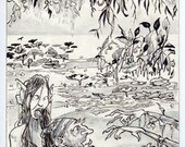 Water Nymph SFA 4 X 6 Art Illustration Drawing Fairy Spooky Creepy Fantasy Canvas Cloth Print