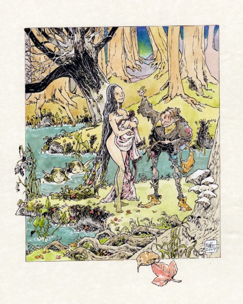The Button Peddler and the Water Nymphs Art 8 X 10 Fantasy Nymph Canvas Cloth Print