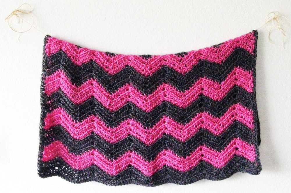 Crochet Baby Blanket  - Crocheted Baby Blanket - Hot Pink and Charcoal Grey READY TO SHIP