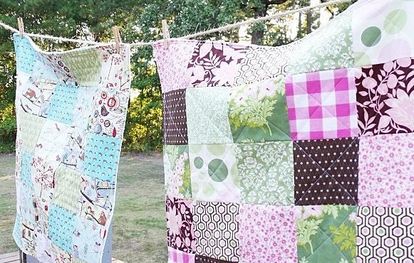 SALE 25% off, Minky Patchwork Quilt, pink brown, soft lush, fresh modern handmade, READY to SHIP