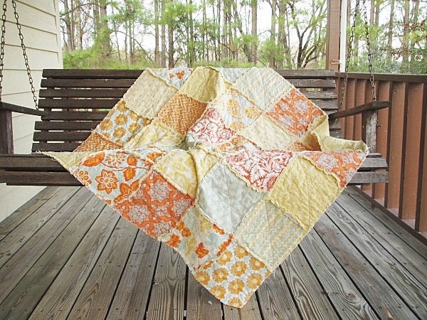 Picnic Quilt Throw, Rag, Heirloom in Citrine, All Natural, fresh modern handmade shabby home decor