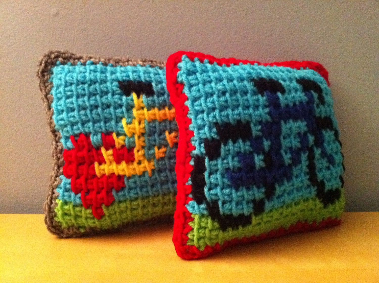 Blue Bicycle Accent Pillow - Tunisian Crochet