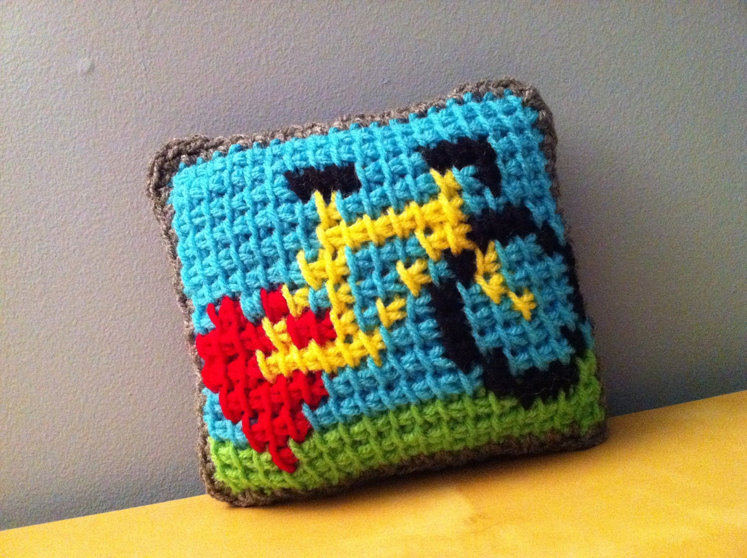 Yellow-Love Bicycle Accent Pillow - Tunisian Crochet