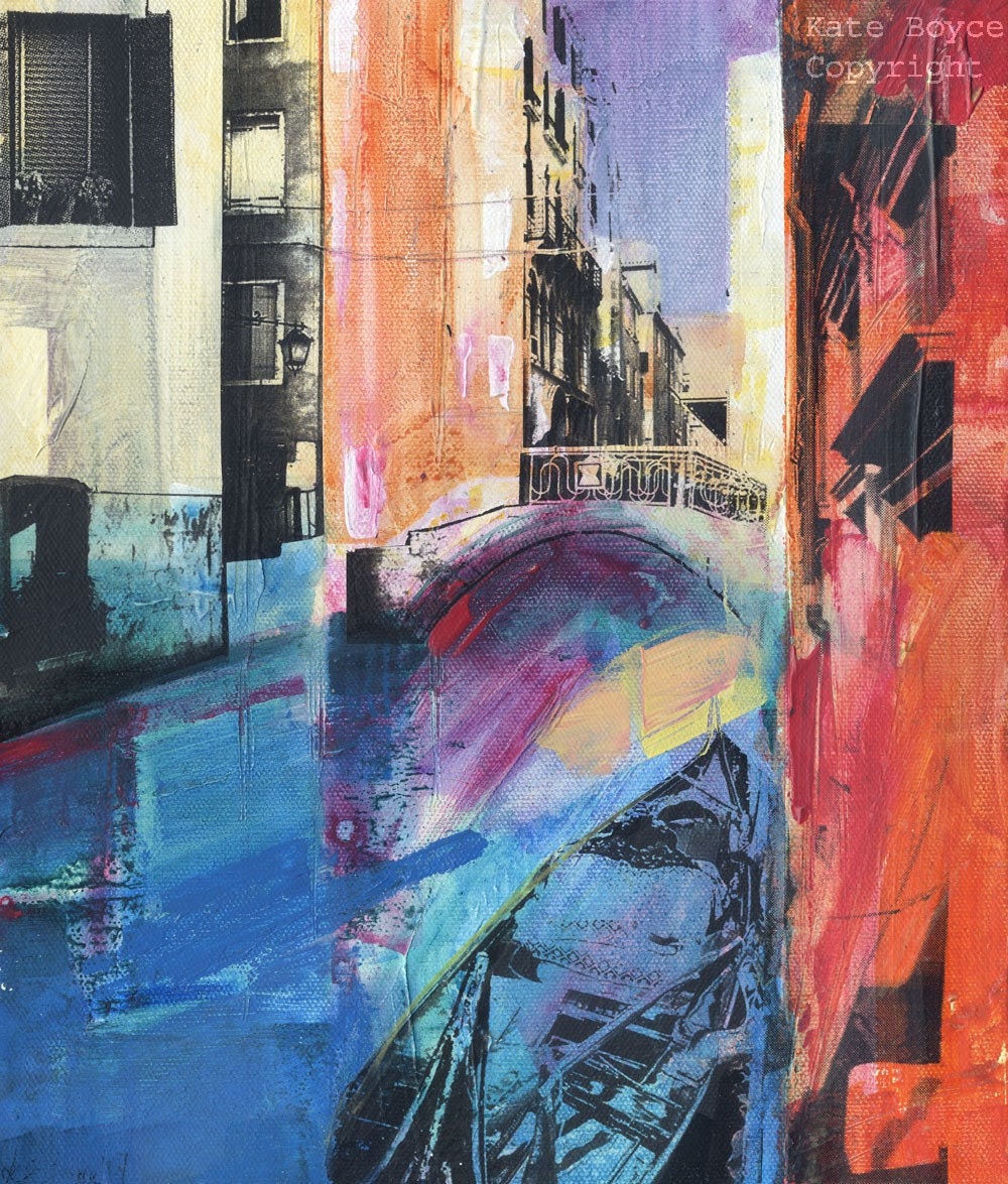 Gondola mooring, original mixed media on canvas