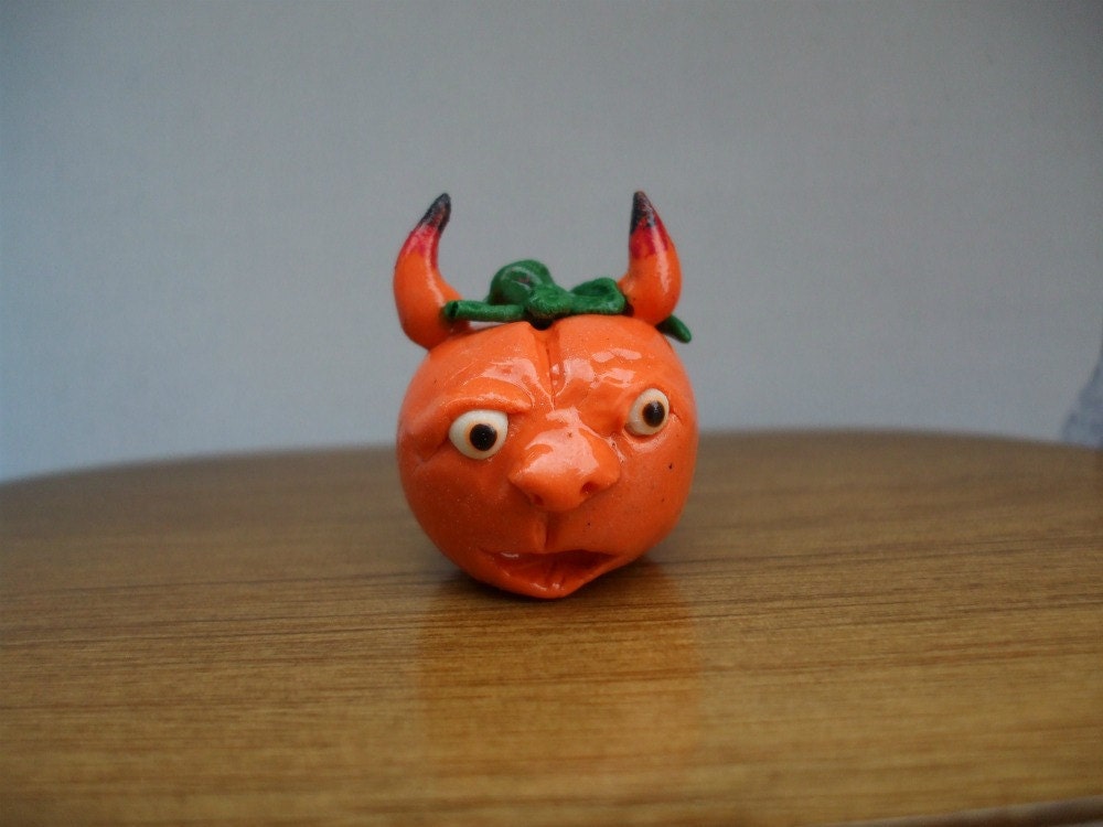 Gothic Devil pumpkin dollhouse miniature OOAK all dress up Halloween Glow in Dark Eyes