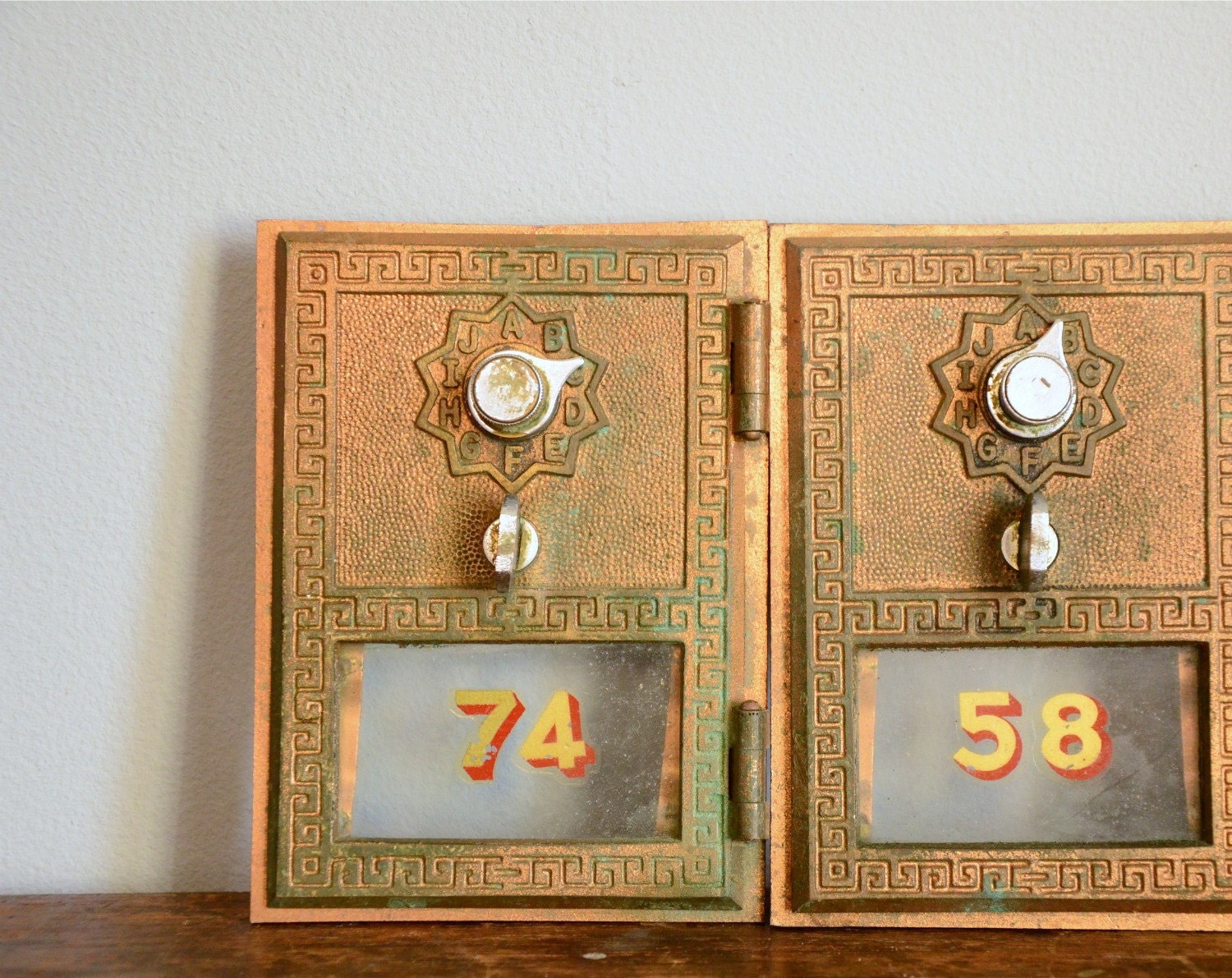 Vintage Post Office Box Door .. Brass