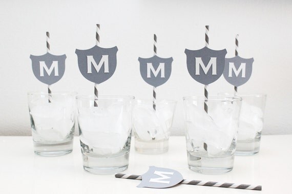 Party Decor. Wedding Monogram. Custom Wedding Favor. Paper Straw. Birthday Party - Setr of Six